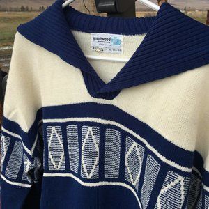 XL 46-48 Brentwood sportswear sweater, 1960s blue white ski sweater polo pullove